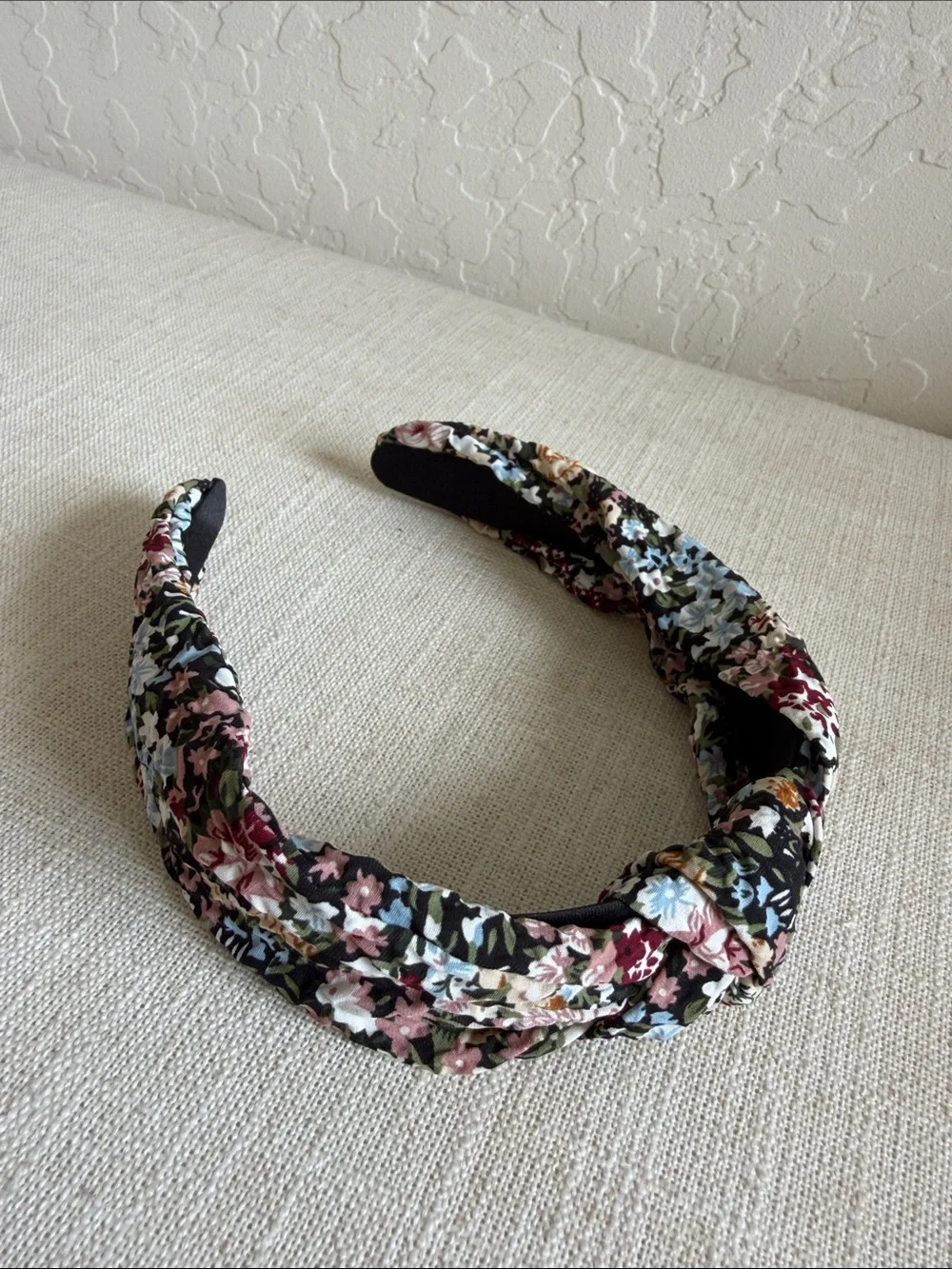 Anthropologie Black Multi Floral Knotted Headband